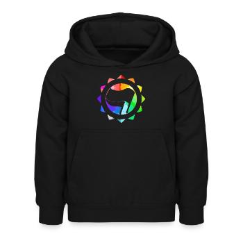 REGENBOGEN BUNT ANTIFASCHISTISCH - Kinder Hoodie - Schwarz - Vorne - AI Model Kid Female (0cm)