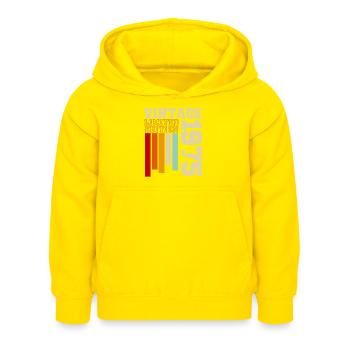 1975 - Kinder Hoodie - Gelb - Vorne - AI Model Kid Female (0cm)