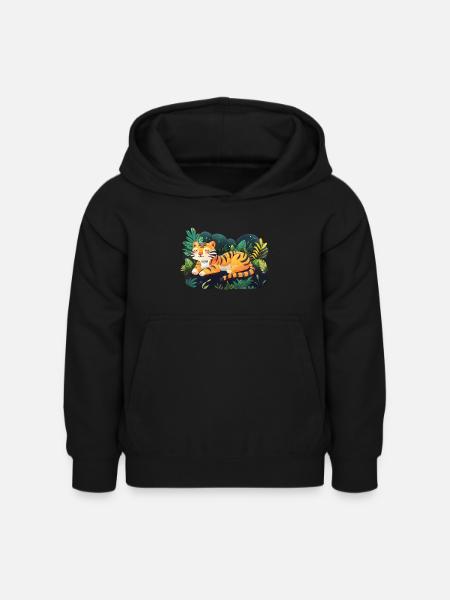 Cute Cartoon Tiger - Kids Hoodie - black