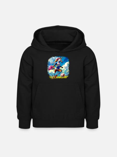 Einhörner Fussball - Kinder Hoodie - Schwarz
