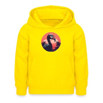 Flamingo with sunglasses, exotic pink bird - Kids Hoodie - yellow - Front - AI Model Kid Female (0cm)