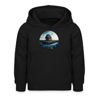 Lonely house on a seaside island - Kids Hoodie - black - Front - AI Model Kid Female (0cm)
