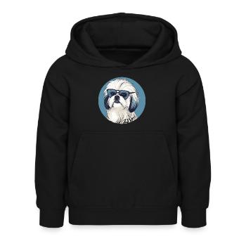 Shih Tzu mit Sonnenbrille, Löwenhund, Pekinese - Kinder Hoodie - Schwarz - Vorne - AI Model Kid Female (0cm)