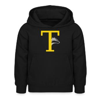 lettre T - Sweat à capuche Enfant - noir - Devant - AI Model Kid Female (0cm)