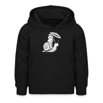 Lustiger Otter mit Sonnenschirm sitzt auf Schnecke - Kinder Hoodie - Schwarz - Vorne - AI Model Kid Female (0cm)