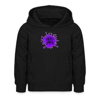 Farbe Lila in Japanisch mit weißer Umrandung - Kinder Hoodie - Schwarz - Vorne - AI Model Kid Female (0cm)