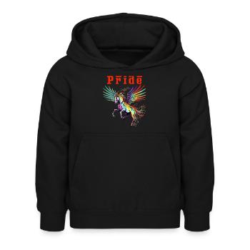 Fahre mit Stolz Majestätischer Regenbogen Pegasus Blutrot - Kinder Hoodie - Schwarz - Vorne - AI Model Kid Female (0cm)