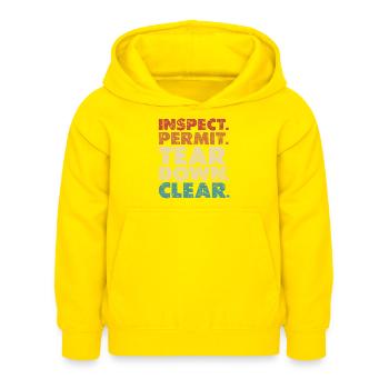 Inspect Permit Tear Down Clear - Kinder Hoodie - Gelb - Vorne - AI Model Kid Female (0cm)