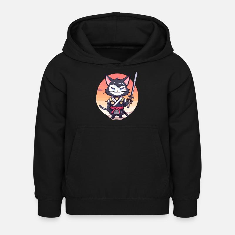 Samurai Cat #37 - Kids Hoodie - black