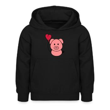 Schweinchen mit Herzballon - Kinder Hoodie - Schwarz - Vorne - AI Model Kid Female (0cm)