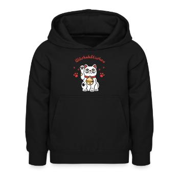 Glückskätzchen-süßes Winkekatzedesign - Kinder Hoodie - Schwarz - Vorne - AI Model Kid Female (0cm)