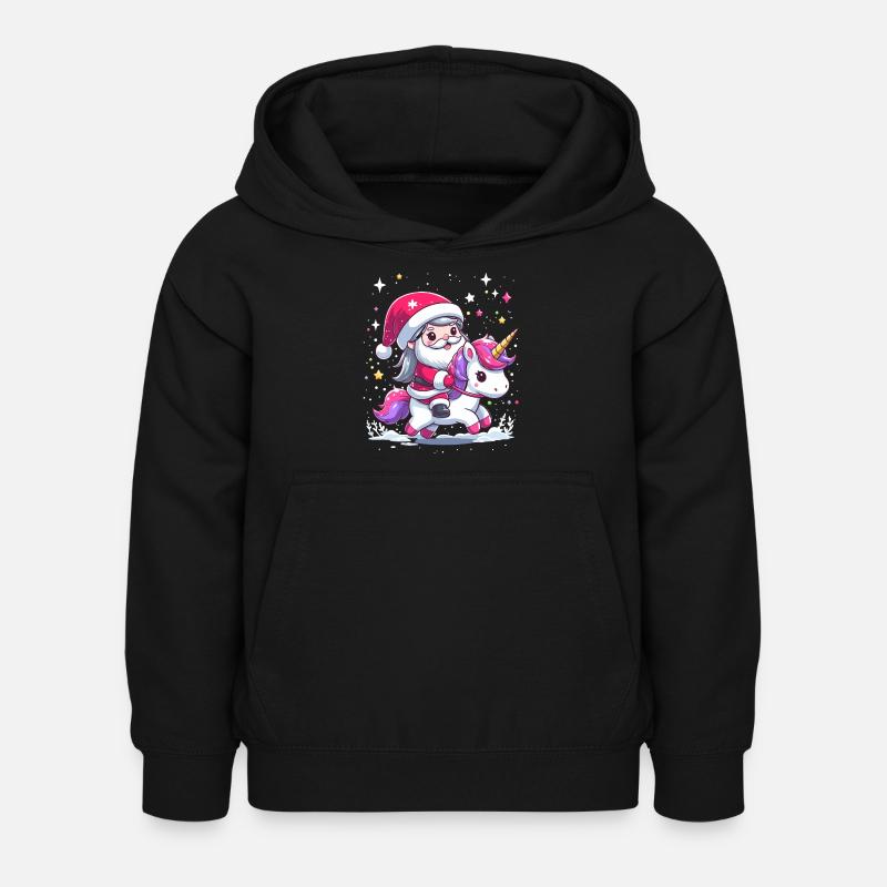 Weihnachtsmann und Einhorn - Kinder Hoodie - Schwarz