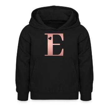 Buchstabe E Roségold - Kinder Hoodie - Schwarz - Vorne - AI Model Kid Female (0cm)
