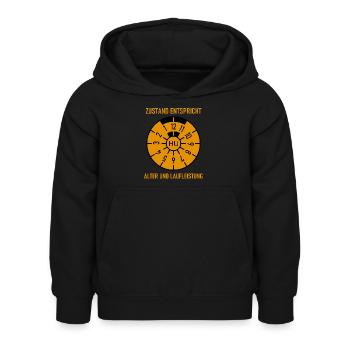 HU - Zustand entspricht Alter und Laufleistung - Kinder Hoodie - Schwarz - Vorne - AI Model Kid Female (0cm)