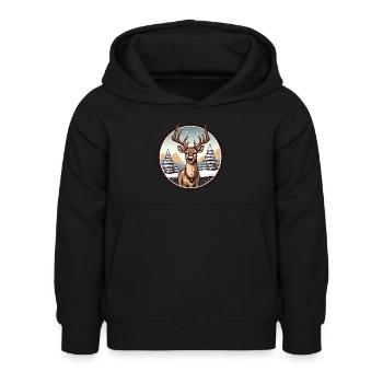 Hirsch im Winter - Kinder Hoodie - Schwarz - Vorne - AI Model Kid Female (0cm)