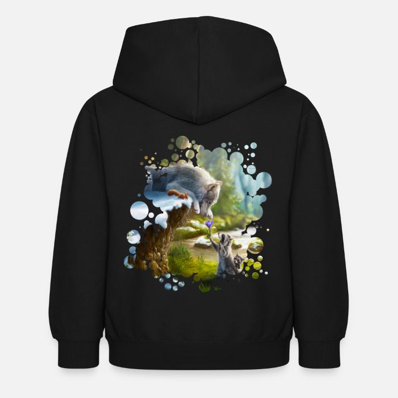Freunde (Wolf & Waschbär) - Kinder Hoodie - Schwarz
