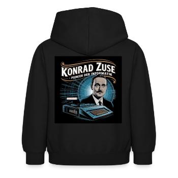 Patrimoine de l’humanité - Konrad Zuse - Sweat à capuche Enfant - noir - Dos - AI Model Kid Female (0cm)