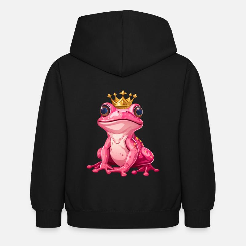 Mignonne princesse grenouille rose rose avec couronne dorée - Sweat à capuche Enfant - noir