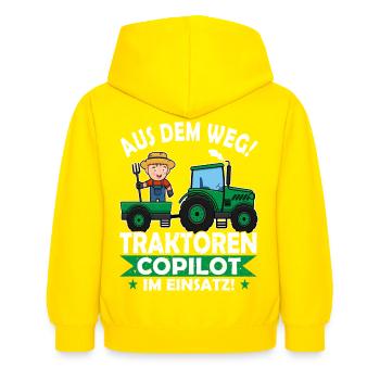 Aus dem Weg Traktoren Copilot Landwirt im Einsatz - Kinder Hoodie - Gelb - Hinten - AI Model Kid Female (0cm)