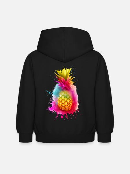 Colorful pineapple art - Kids Hoodie - black