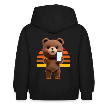 Ours avec smartphone - Sweat à capuche Enfant - noir - Dos - AI Model Kid Female (0cm)