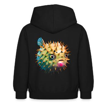Poisson-globe gonflé - Sweat à capuche Enfant - noir - Dos - AI Model Kid Female (0cm)