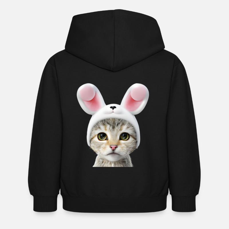 Katze mit Hasenohren - Kinder Hoodie - Schwarz