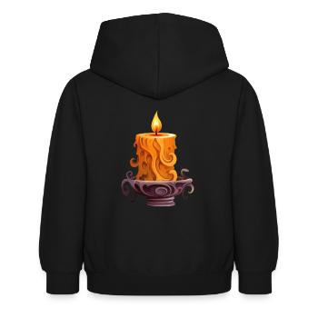 Gespenstisches Kerzenlicht: Halloween-Kürbisdesign - Kinder Hoodie - Schwarz - Hinten - AI Model Kid Female (0cm)