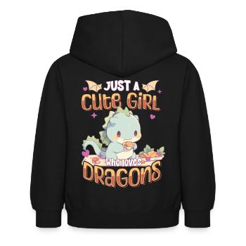 Just a cute Girl who loves Dragons - Kawaii Dragon - Kids Hoodie - black - Back - AI Model Kid Female (0cm)