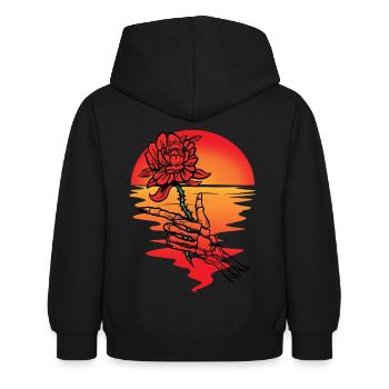 Soleil, Fleur, Mort, Squelette, Coucher De Soleil, Au-delà - Sweat à capuche Enfant - noir - Dos - AI Model Kid Female (0cm)