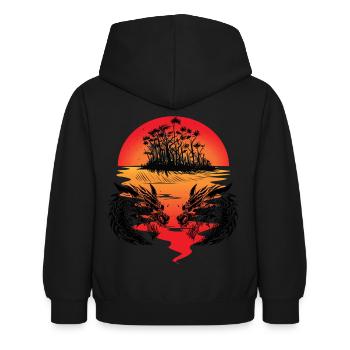 Dragon, Mers Du Sud, Île, Fantaisie, Coucher De Soleil, Démon - Sweat à capuche Enfant - noir - Dos - AI Model Kid Female (0cm)