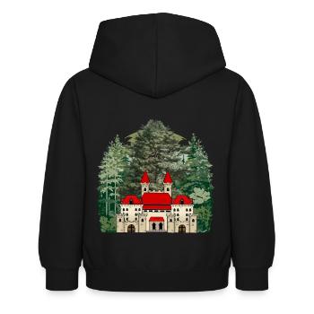 Château, Conte de fées, Château, Forêt, Forteresse, Moyen Âge - Sweat à capuche Enfant - noir - Dos - AI Model Kid Female (0cm)