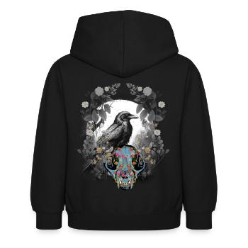 Dark Fantasy Corbeau Crâne Os Horreur Forêt Animal - Sweat à capuche Enfant - noir - Dos - AI Model Kid Female (0cm)