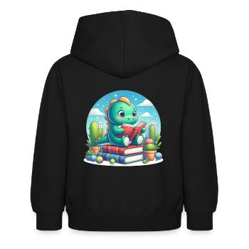 Lire dinosaure - Sweat à capuche Enfant - noir - Dos - AI Model Kid Female (0cm)
