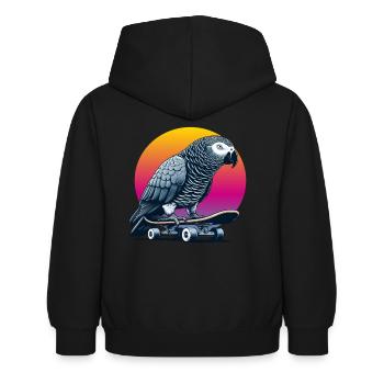 Perroquet gris africain sur skateboard - Sweat à capuche Enfant - noir - Dos - AI Model Kid Female (0cm)
