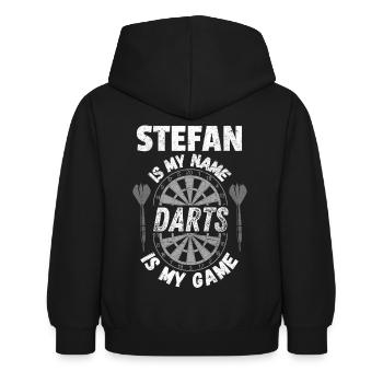 Darts design by Stefan's name. Darts Gifts - Kids Hoodie - black - Back - AI Model Kid Female (0cm)