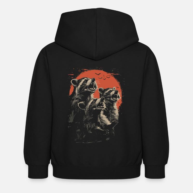 3 ratons laveurs lune drôle de ratons laveurs conception graphique - Sweat à capuche Enfant - noir