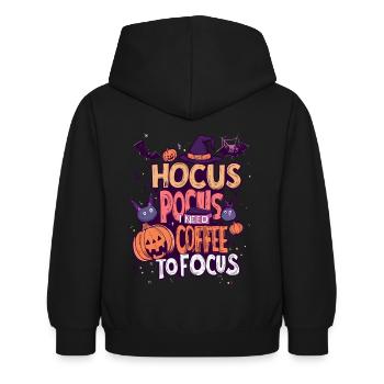 Hocus Pocus Halloween Kaffee Kürbis Fledermäuse - Kinder Hoodie - Schwarz - Hinten - AI Model Kid Female (0cm)