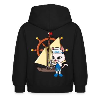 Cat Cats Sailing Ship Ships Steering Wheel - Kids Hoodie - black - Back - AI Model Kid Female (0cm)