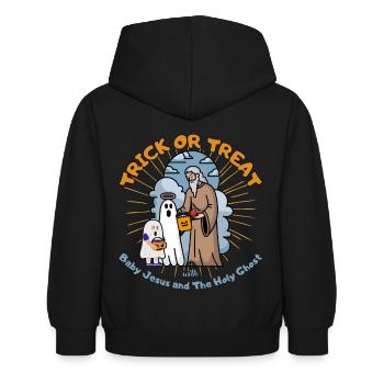 Lustiges Halloween Heiliger Geist Süßes oder Saures T-Shirt - Kinder Hoodie - Schwarz - Hinten - AI Model Kid Female (0cm)