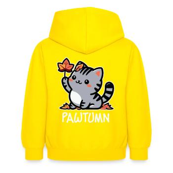 Pawtumn – Cute Autumn Cat Outfit - Kids Hoodie - yellow - Back - AI Model Kid Female (0cm)