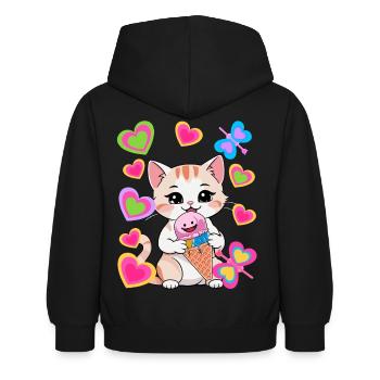 Chats Chat Glace Crème Enfants Enfant Rétro Années 80 - Sweat à capuche Enfant - noir - Dos - AI Model Kid Female (0cm)