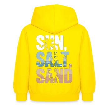 Sun, salt, sand – beach time! - Kids Hoodie - yellow - Back - AI Model Kid Female (0cm)