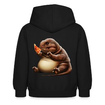 Dinosaure aimant la pizza - Sweat à capuche Enfant - noir - Dos - AI Model Kid Female (0cm)