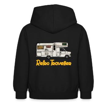 Retro Reisender - Kinder Hoodie - Schwarz - Hinten - AI Model Kid Female (0cm)