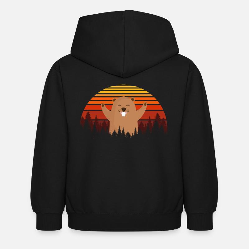 marmotta, roditore marmotta, marmotte, - Felpa con cappuccio per bambini - nero