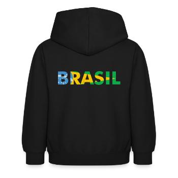 Brasilien Flaggendesign in Nationalfarben - Kinder Hoodie - Schwarz - Hinten - AI Model Kid Female (0cm)