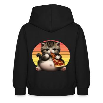 Chat amateur de pizza - Sweat à capuche Enfant - noir - Dos - AI Model Kid Female (0cm)