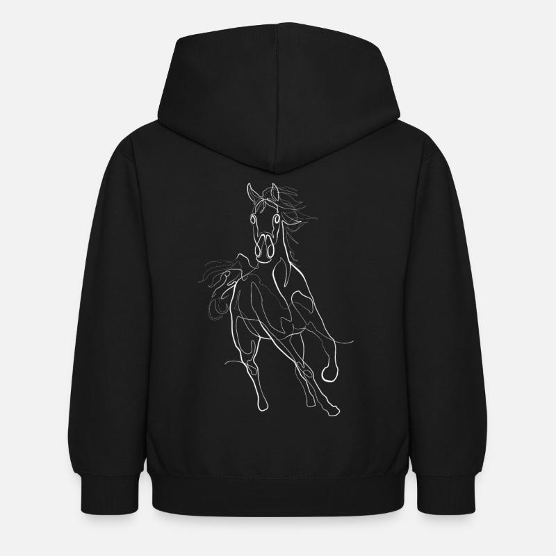 Pferd reiten Galopp - one line drawing - Kinder Hoodie - Schwarz