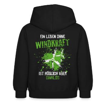 Énergie éolienne - Sweat à capuche Enfant - noir - Dos - AI Model Kid Female (0cm)